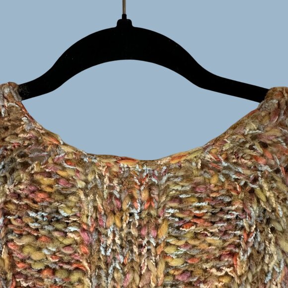 Multicolor Cardigan Cape Sweater Women Size M Leo & Nicole Chunky Wool Blend - Picture 8 of 14